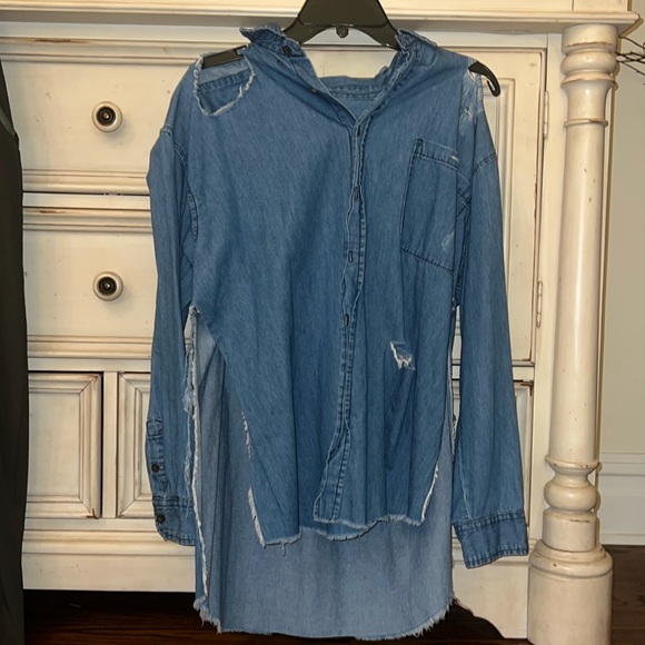 1 wear if at all - cut up denim flannel button-up - Picture 1 of 4
